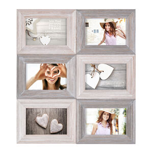 6 4x6" Washed Wood Solid Multi Opening Photo Frame